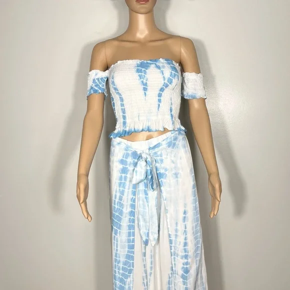 Kiwi & Punch Off The Shoulder Crop Top With Slit Wide Leg Pants set Size L - Picture 2 of 13